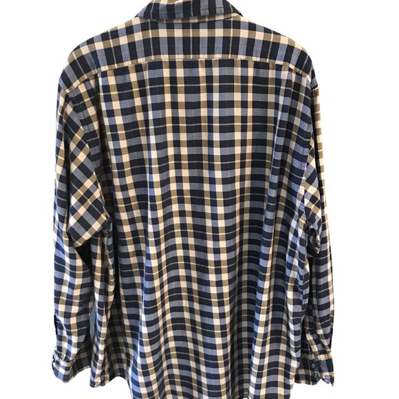 Daniel Cremieux Button-Down Shirt: Navy & Brown Plaid Cotton Men’s Size XL - Picture 2 of 9